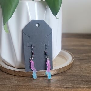 Pink and Blue Dangle Gummy Worm Earrings